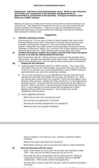 Interview a Small Business Owner Assignment: