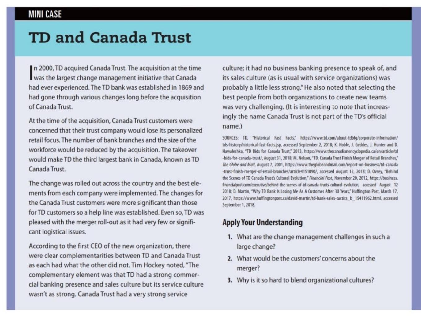 please answer MINI CASE TD and Canada Trust