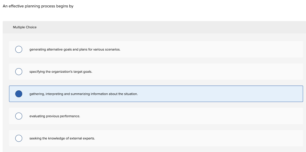 An effective planning process begins by Multiple