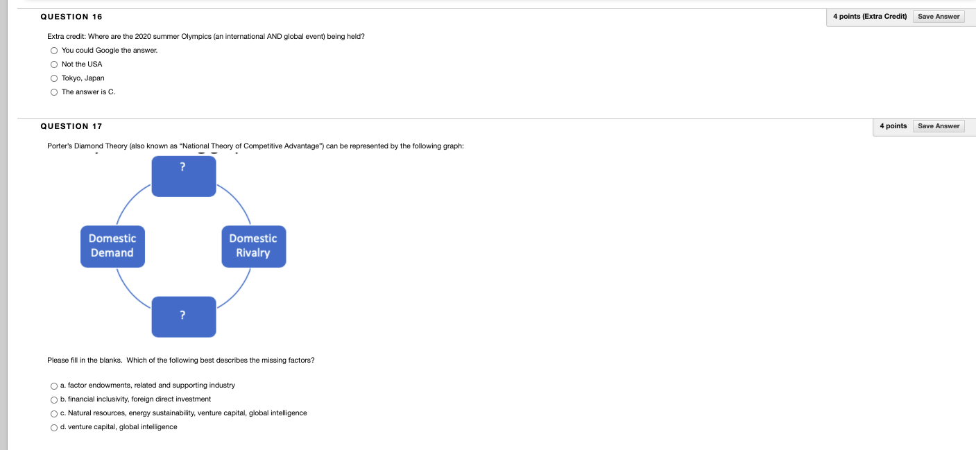 QUESTION 16 4 points (Extra Credit) Save Answer