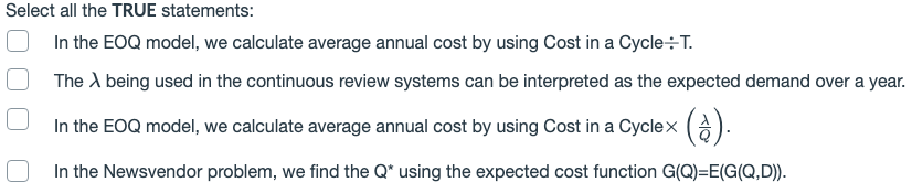 Select all TRUE statements. Upvotes will only be