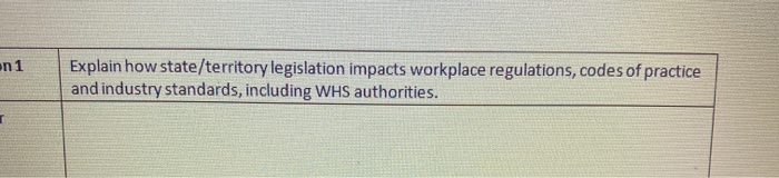 on 1 Explain how state/territory legislation