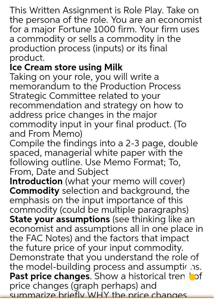 This Written Assignment is Role Play. Take on the