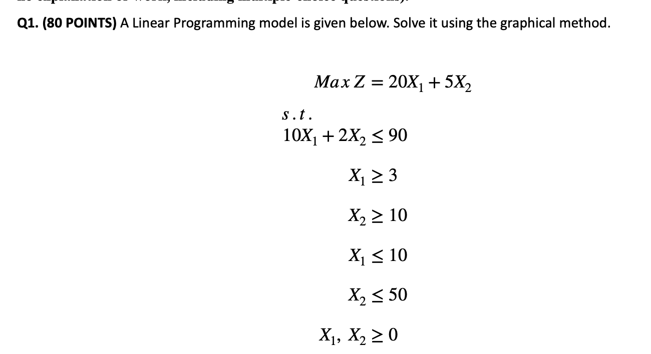 Q1. (80 POINTS) A Linear Programming model is