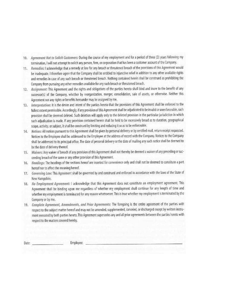 EMPLOYEE NONCOMPETITION AND NONDISCLOSURE