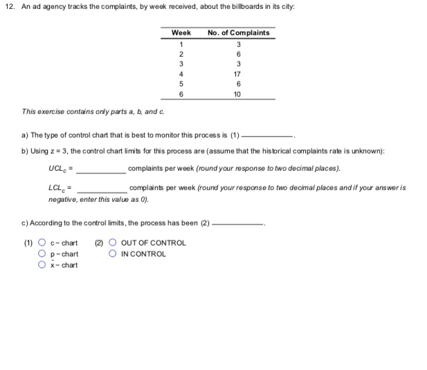 12. An ad agency tracks the complaints, by week