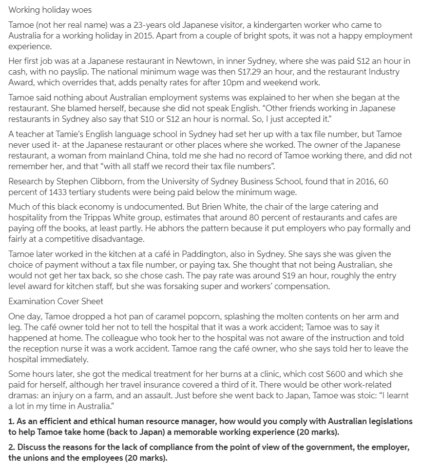 Working holiday woes Tamoe (not her real name)