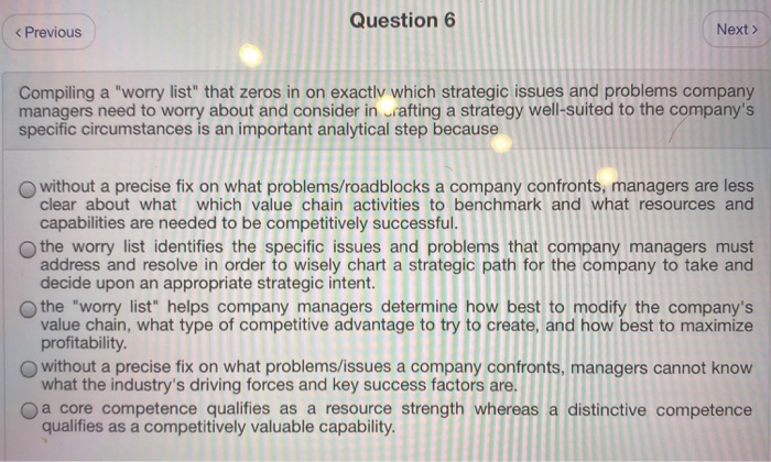 Please answer in detail will rate Question 6 <