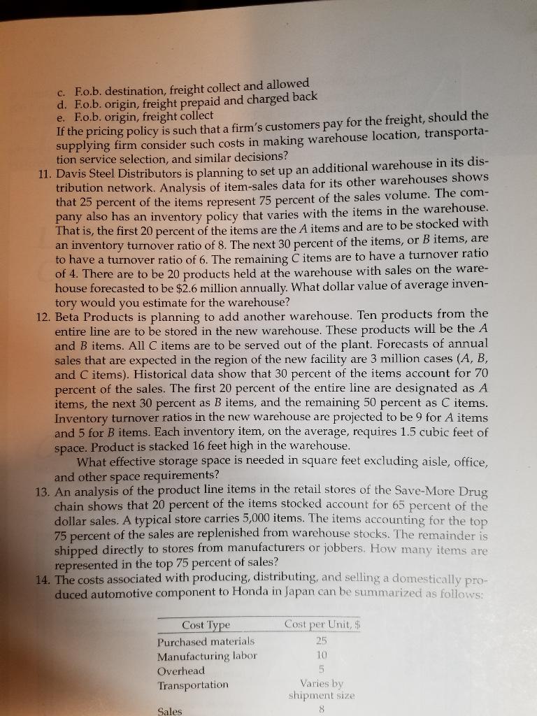 Question #12 use excel please c. Fo.b.