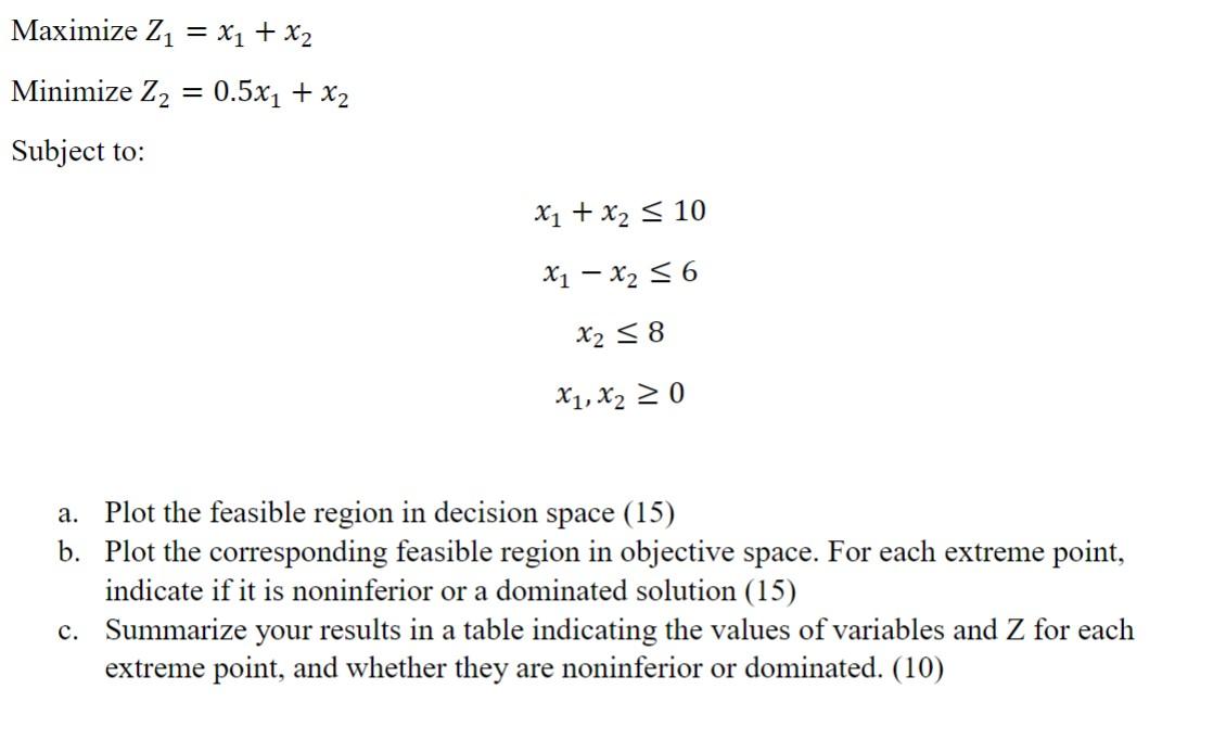 Maximize Z1 = x1 + x2 = Minimize Z2 = 0.5x1 + x2