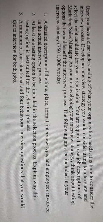 This question is about developing an interview