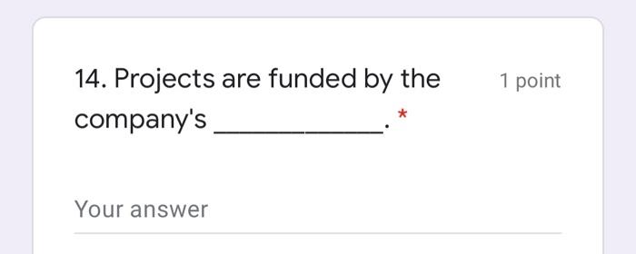 1 point 14. Projects are funded by the company's