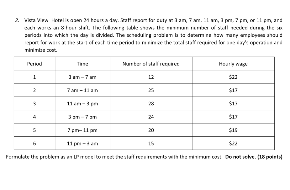 2. Vista View Hotel is open 24 hours a day. Staff