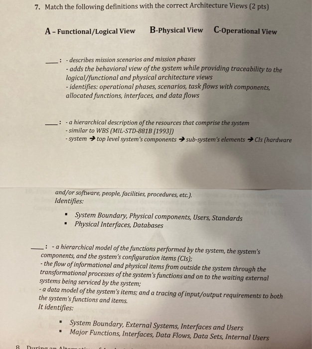 7. Match the following definitions with the