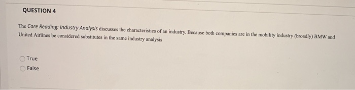 QUESTION 4 The Core Reading: Industry Analysis