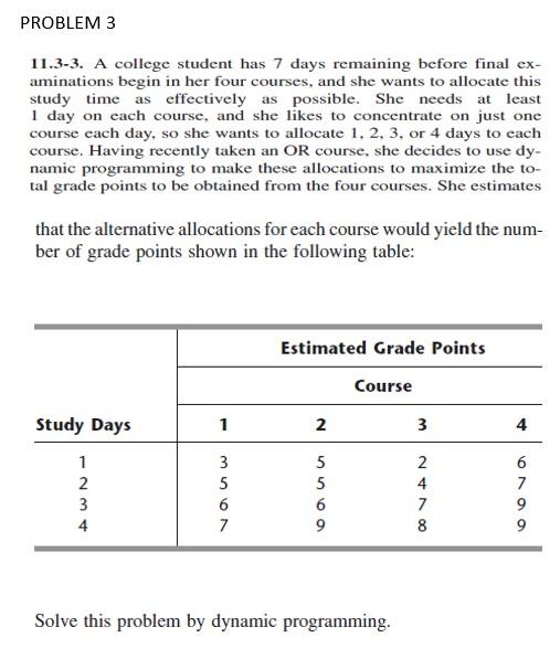 Please solve it in detail; PROBLEM 3 11.3-3. A
