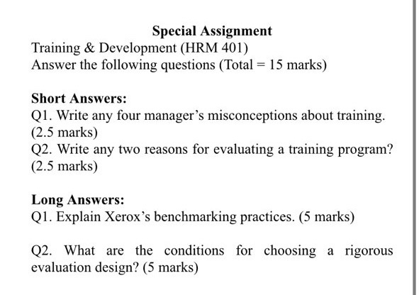 Special Assignment Training & Development (HRM
