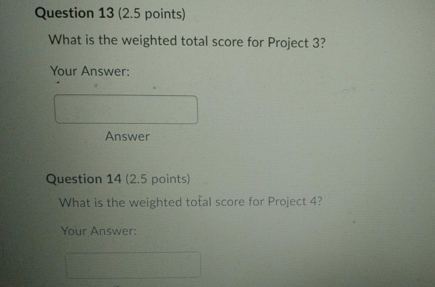 Weight Project 1 Project 2 Project 3 Project 4