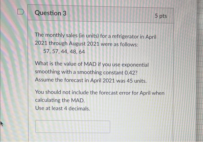 The monthly sales (in units) for a refrigerator