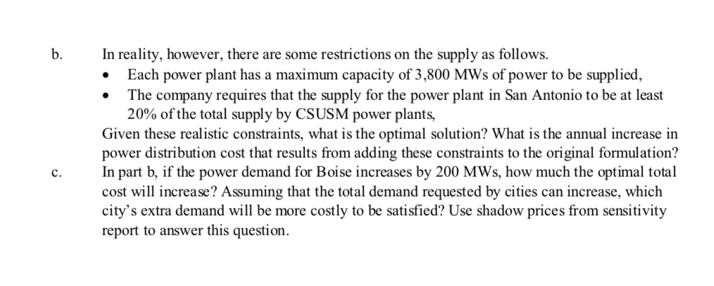 Linear Optimization Models CSUSM Power Generation
