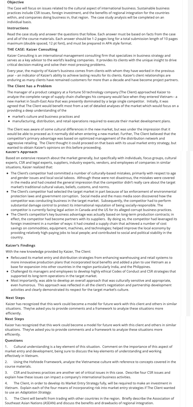 Objective The Case will focus on issues related