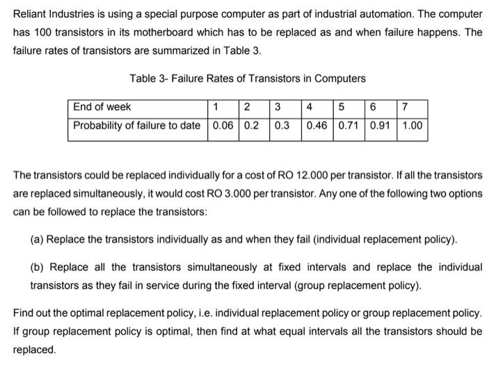 Reliant Industries is using a special purpose