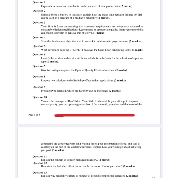 Question 1 Explain how customer complaints can be