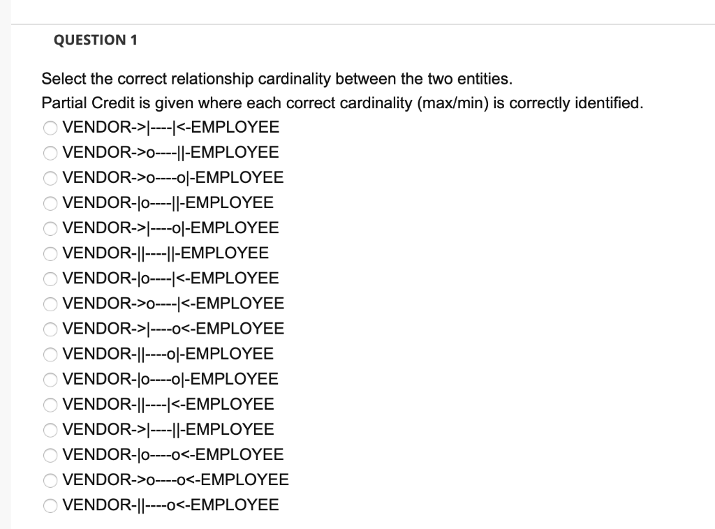 Select the correct relationship cardinality