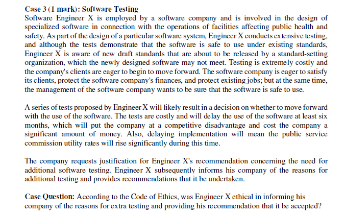Case 3 (1 mark): Software Testing Software