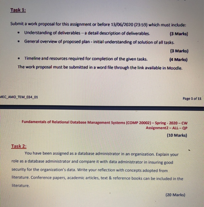 Task 1: Submit a work proposal for this