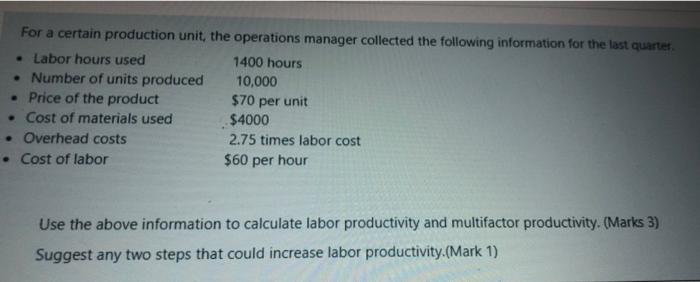 For a certain production unit, the operations