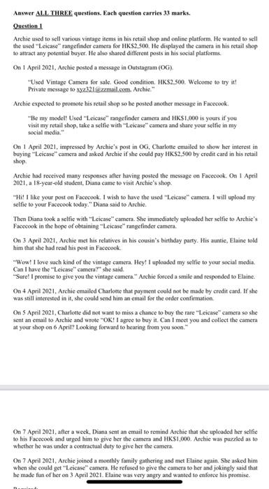 Answer ALL THREE questions. Each question carries