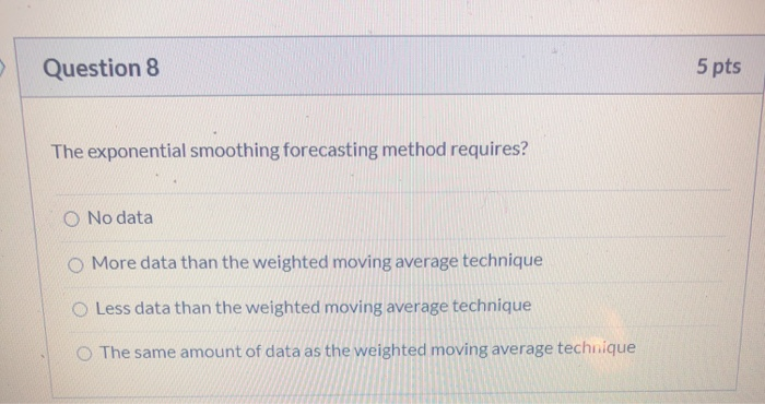 Question 8 5 pts The exponential smoothing