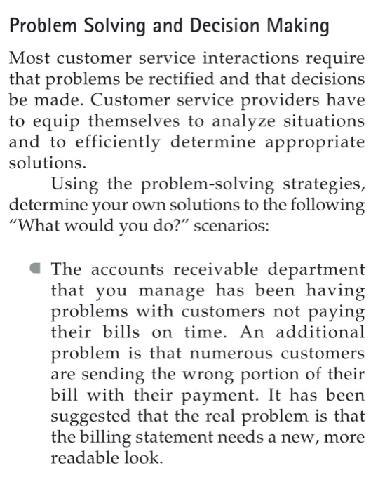 Problem Solving and Decision Making Most customer