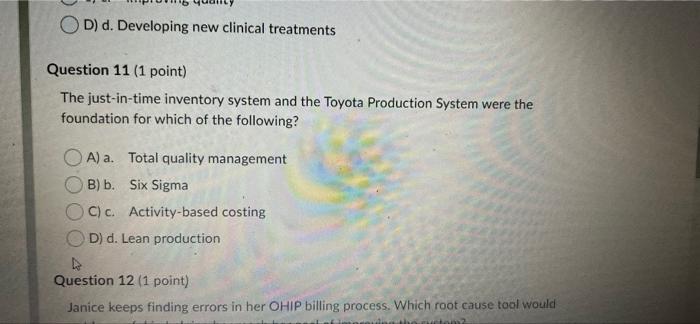 Question 18 (1 point) In the report Quality