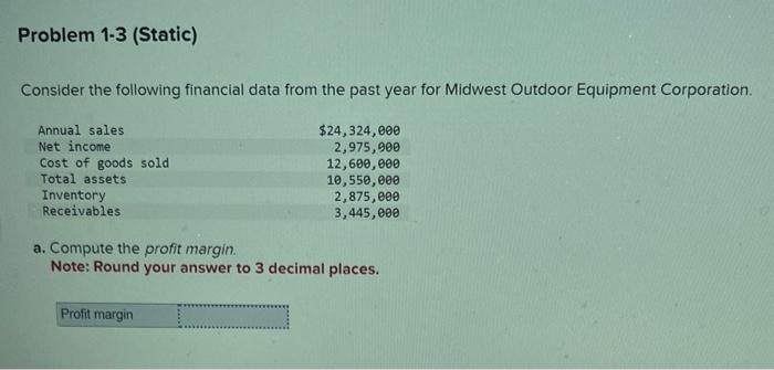 Consider the following financial data from the