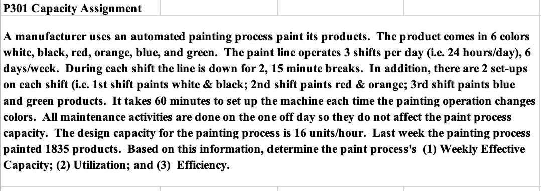 P301 Capacity Assignment A manufacturer uses an