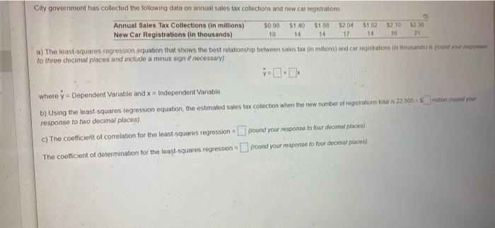 12 City government has collected the following