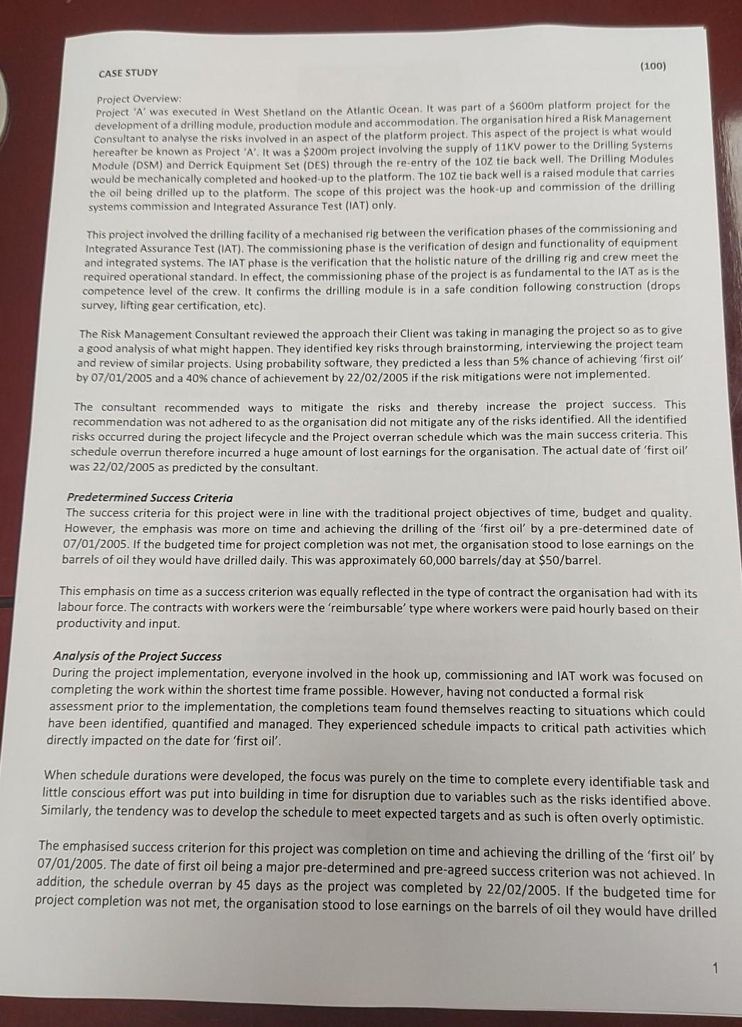 (100) CASE STUDY Project Overview: Project 'A'