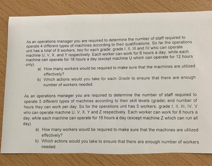 As an operations manager you are required to