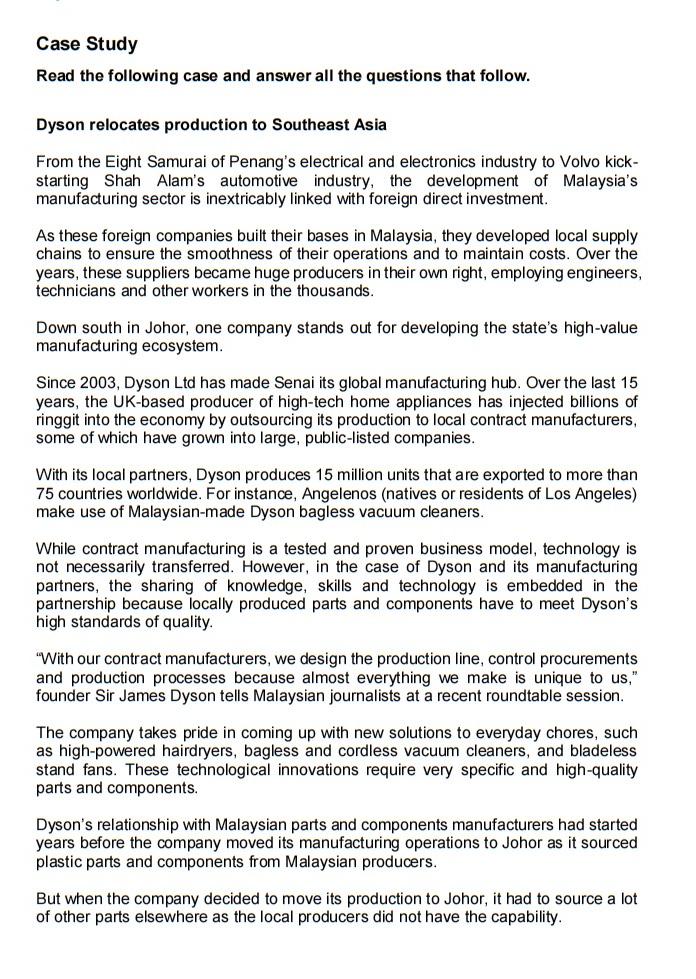 Case Study Read the following case and answer all