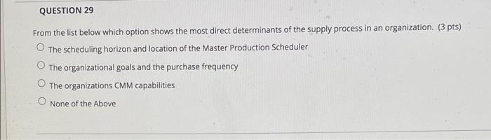 QUESTION 29 From the list below which option
