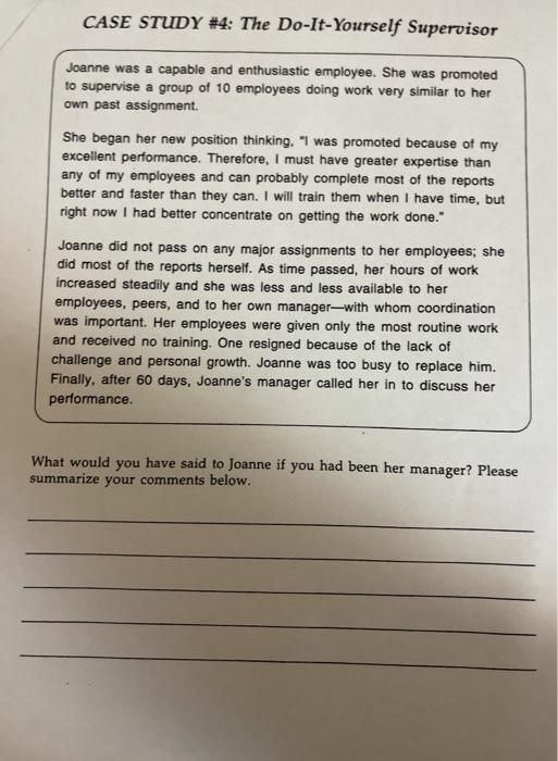 CASE STUDY #4: The Do-It-Yourself Supervisor