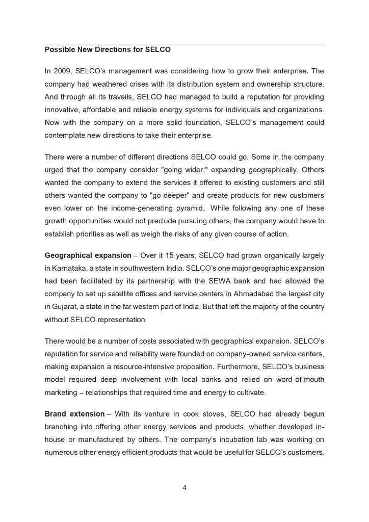 CASE STUDY 1 SELCO 2009: Determining a Path