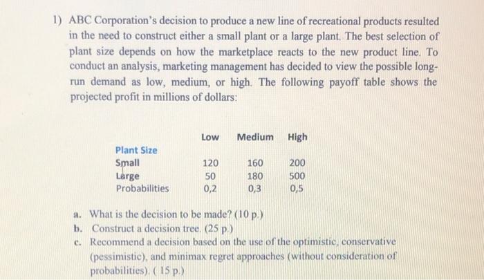 1) ABC Corporation's decision to produce a new