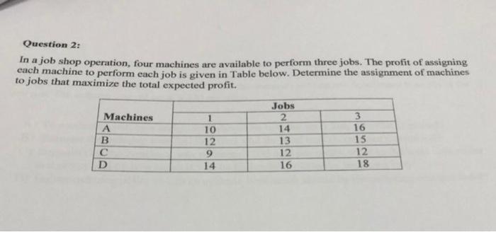 Question 2: In a job shop operation, four