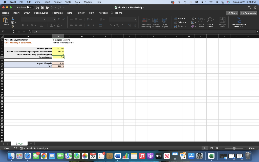 Use the Excel template VLC to find the average