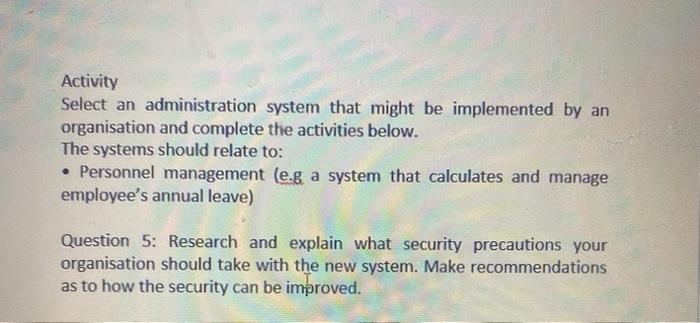 Activity Select an administration system that