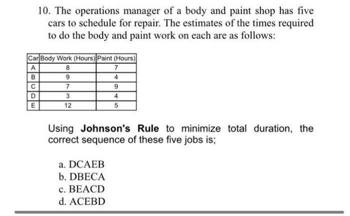10. The operations manager of a body and paint