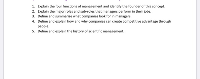 please answer all 1. Explain the four functions